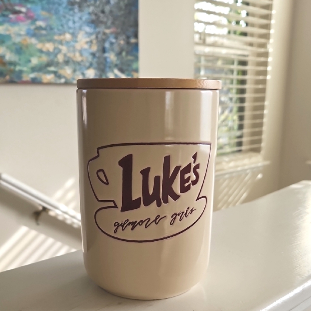 Gilmore Girls Luke's Diner Jar with wooden lid.